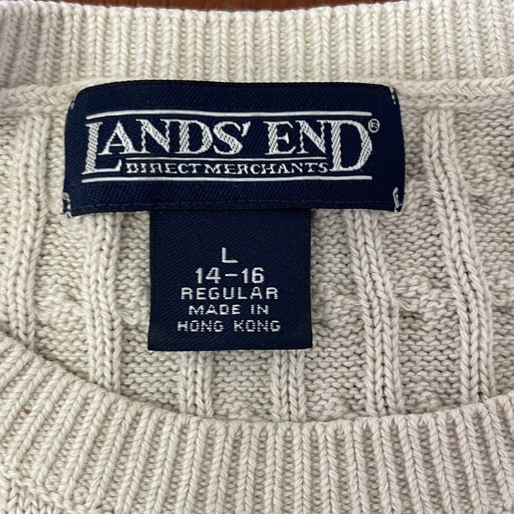 Lands' End Cable Knit Sweater Off White Beige Large 14-16 womens fisherman - Picture 2 of 4